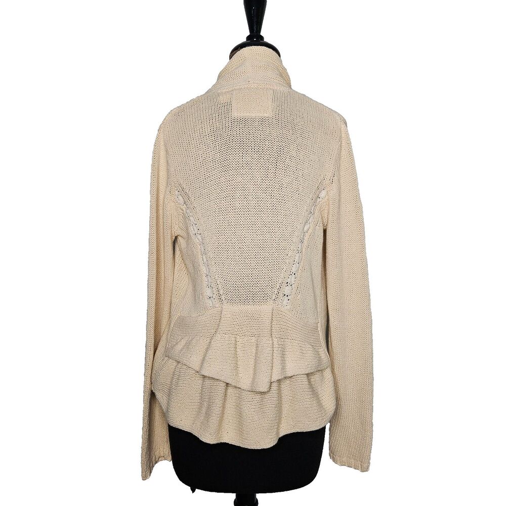 ANGEL OF THE NORTH Cardigan M Cream Crochet Lace Insets Romantic Cottagecore
